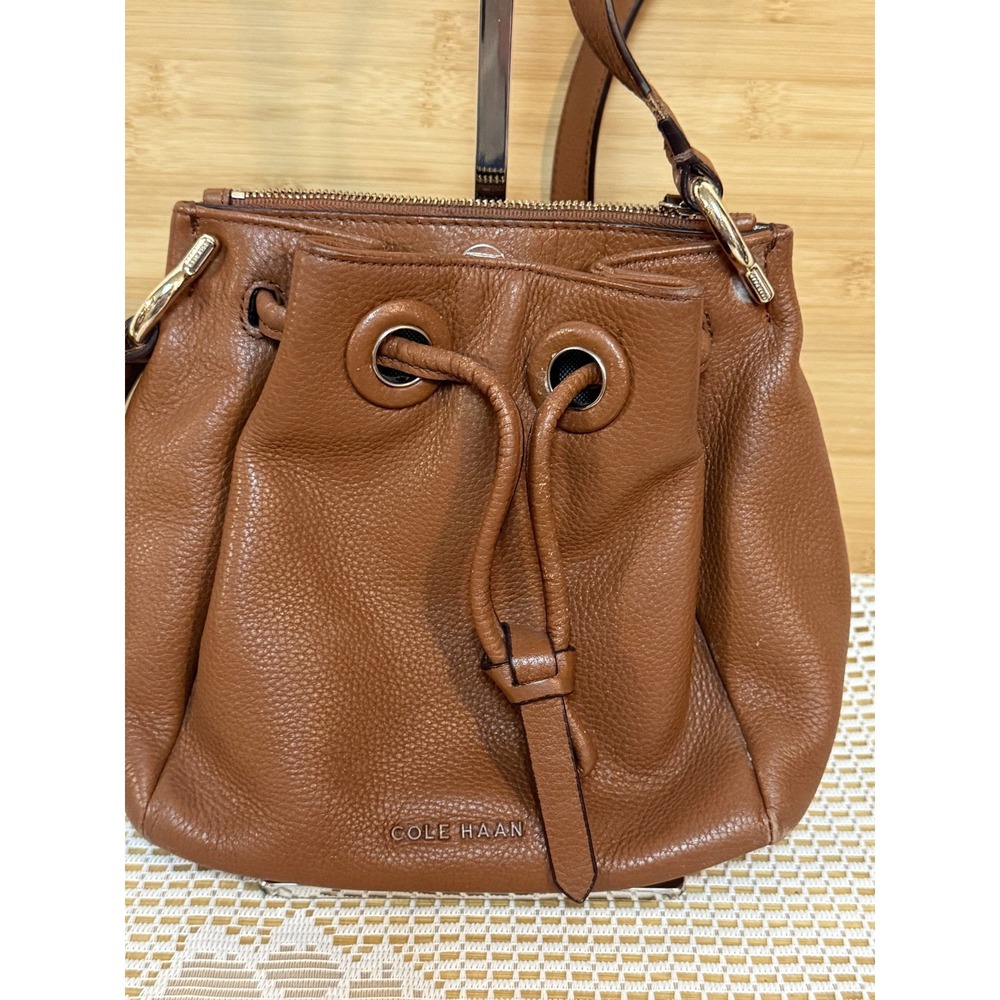 Cole Haan Crossbody Bag Women's Brown Pebble Leather Drawstring Bucket Bag